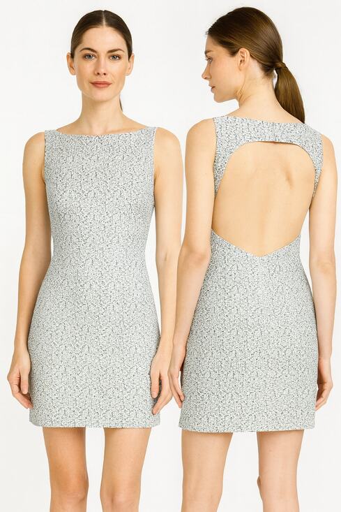 Alice + Olivia Dresses & Skirts - Alice + Olivia Tweed Mini Dress Black White Open Back Size 2